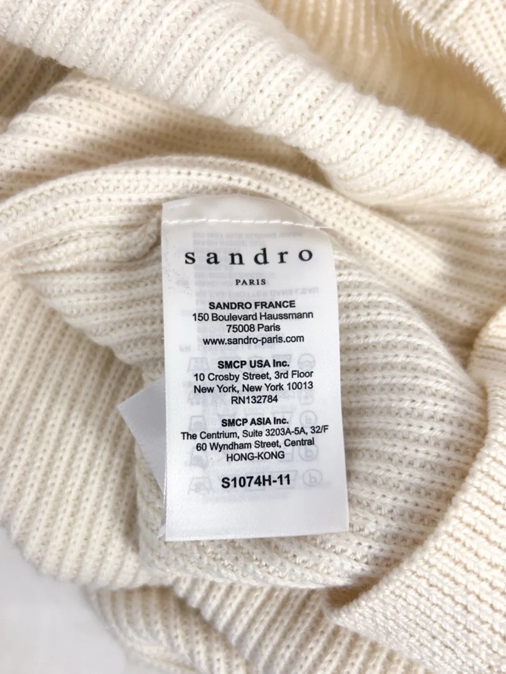 Sandro Paris Cream Rib Knit Wool Blend Sweater Lace Eyelet Panels Open Back S
